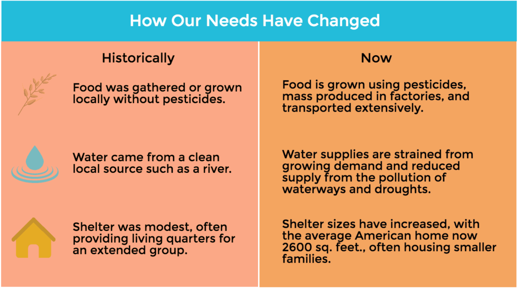 sustainability needs food water shelter